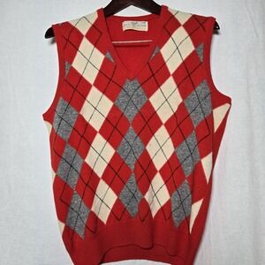 Vintage Braemar Mens 100% Lambs Wool Argyle Sweater Vest Size XL Academia Preppy